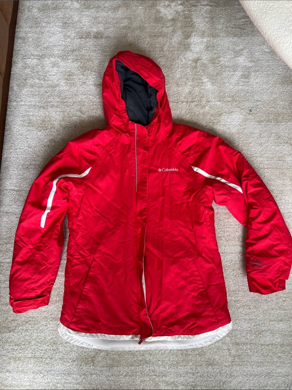 Columbia Kids Red Hooded Snow Ski Jacket with Reflective Trim